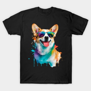 Rainbow Corgi in Sunglasses Funny Corgi Dog Lovers T-Shirt